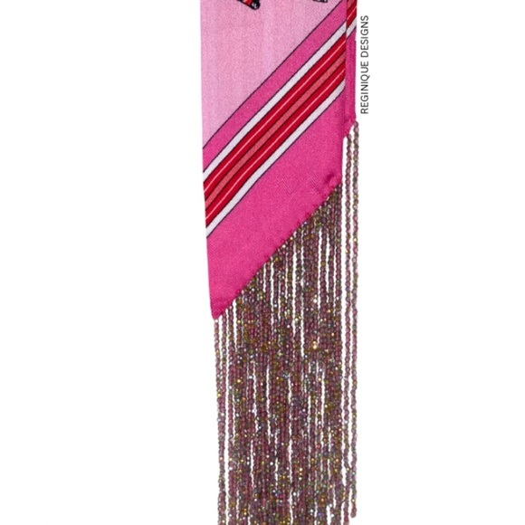 SeraBijoulet™ Handcrafted Silk Skinny Scarf with Beaded Fringe - Picture 3 of 7
